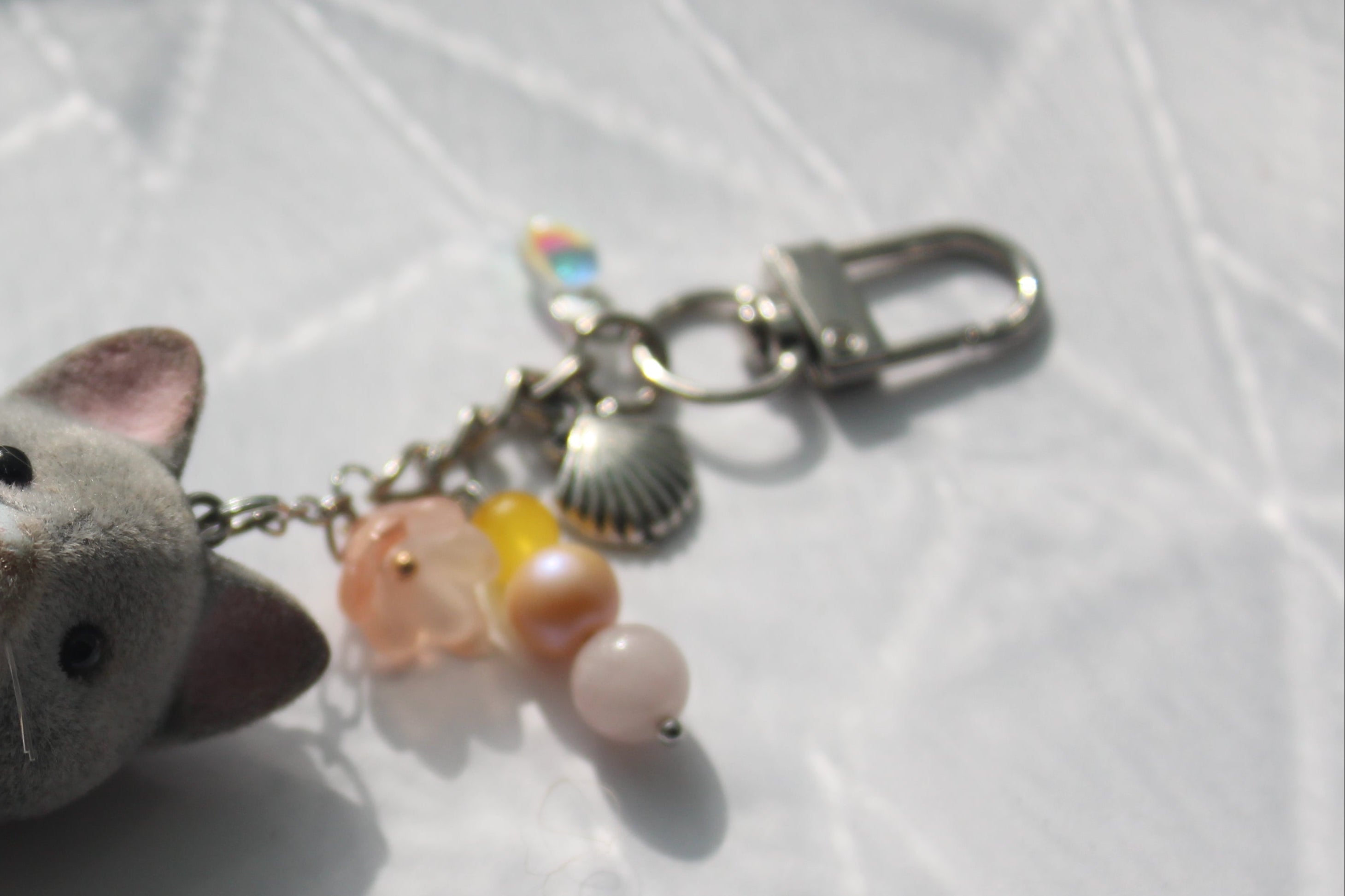 Grey Tabby Cat w/ Flower Print Dress Bag Charm