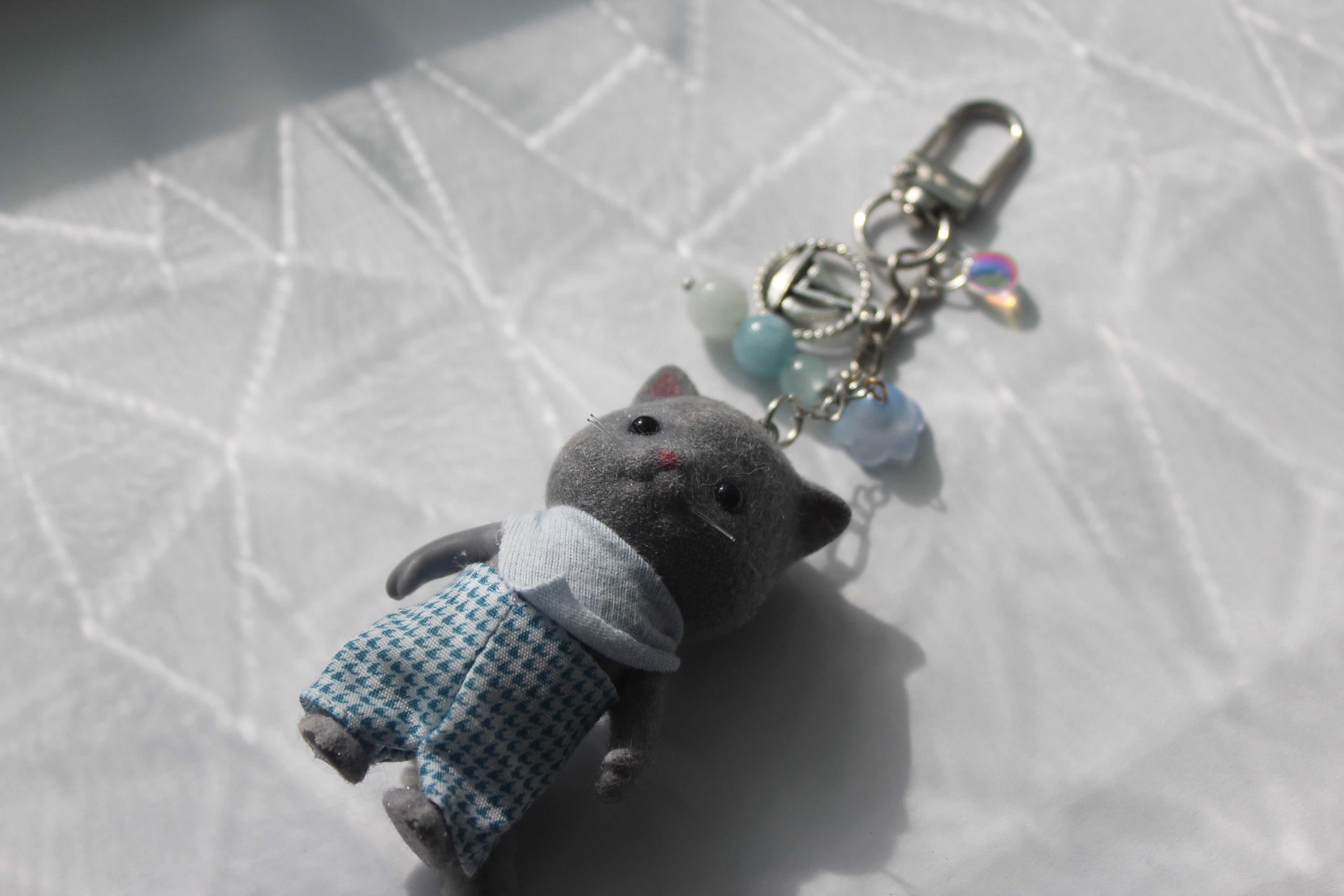 Grey Cat w/ Blue Shorts & Bandana Bag Charm