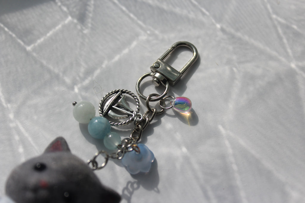 Grey Cat w/ Blue Shorts & Bandana Bag Charm