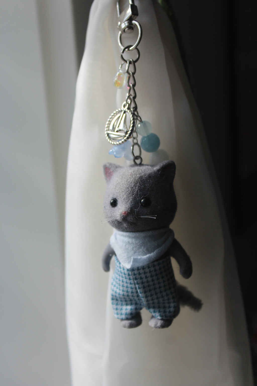 Grey Cat w/ Blue Shorts & Bandana Bag Charm