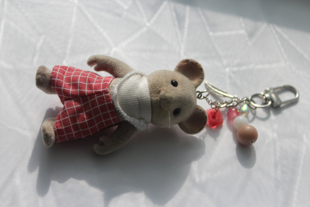 Brown Mouse w/ Red Checkered Shorts & Cream Bandana Bag Charm