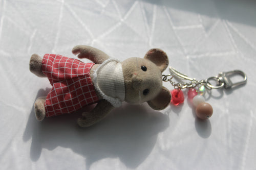 Brown Mouse w/ Red Checkered Shorts & Cream Bandana Bag Charm