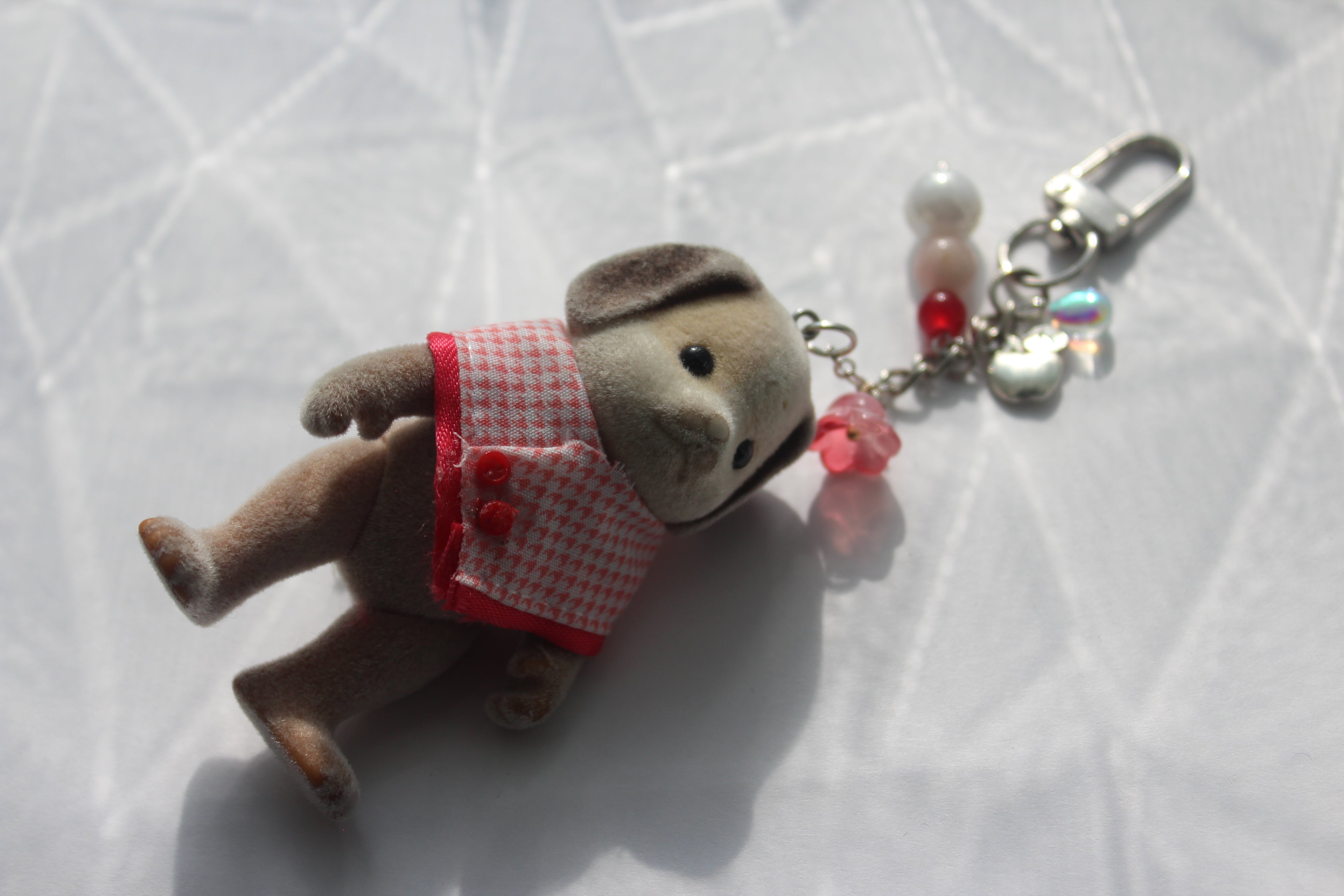 Brown Dog w/ Red Gingham Poncho Bag Charm