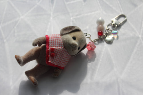 Brown Dog w/ Red Gingham Poncho Bag Charm